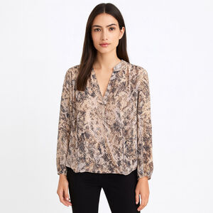 Women's Veronica M. Blouse L Beige Blue Snake Print